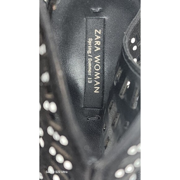 Zara Womens Black Leather Strappy 4" Heels Size 9 Open Toe Sandal Rhinestones - Picture 10 of 15